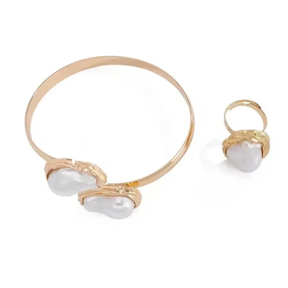 color Gold and Pearl Cuff Bracelet adjustable